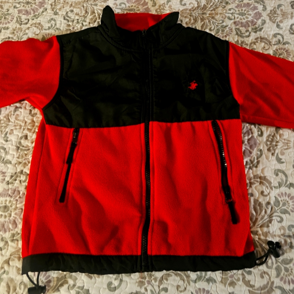 Toddler boys black and red Beverly Hills Polo sweater with zipper and pockets